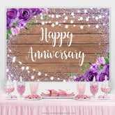 Toile de fond de joyeux anniversaire en bois scintillant floral violet
